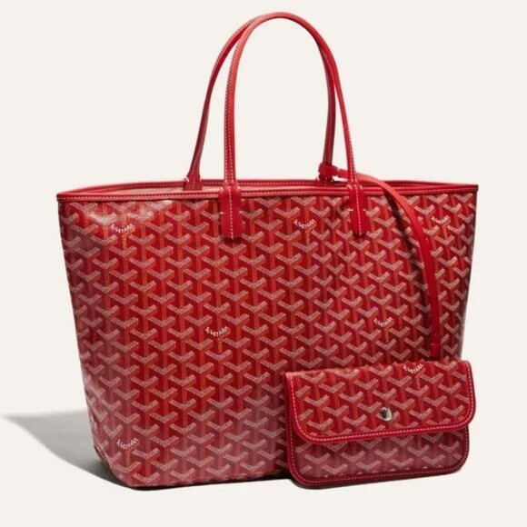 RARE Authentic Goyard Goyardine Saint Louis PM Red Shoulder Tote Bag & Pouch - Picture 3 of 16